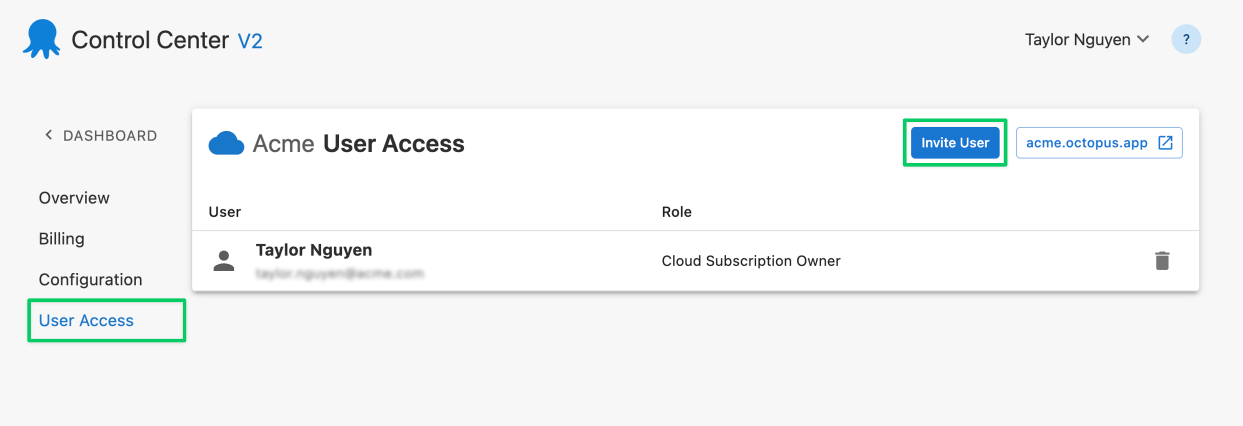 Invite users to a specific subscription in Control Center