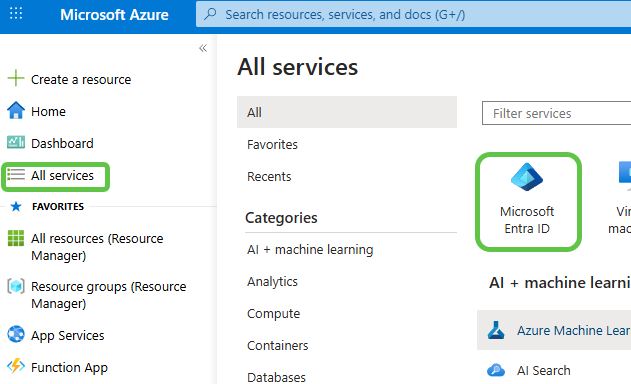Open Microsoft Entra ID service